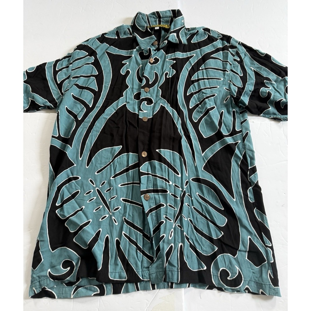 lauhala hawaiian shirt Black Blue Sz Large Men's